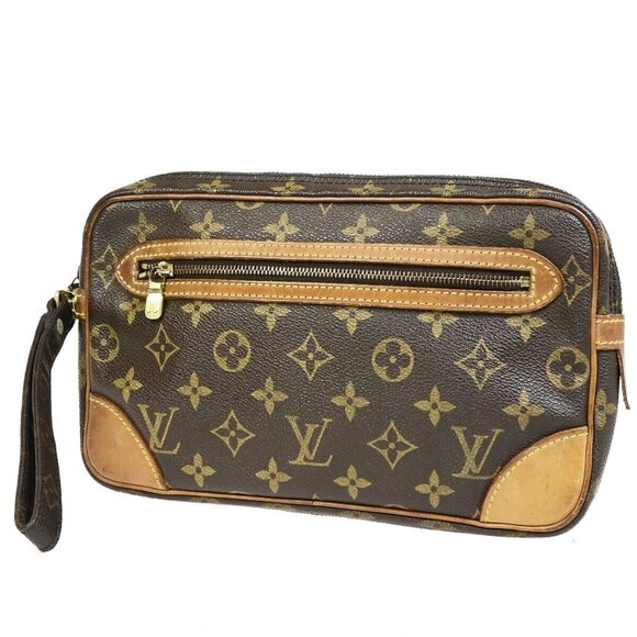 LOUIS VUITTON Marly Dragonne GM Clutch Hand Bag Monogram Brown - Picture 1 of 14